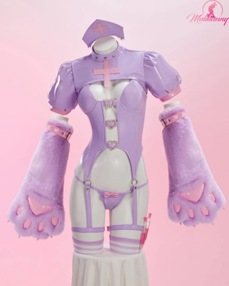 a revealing nurse outfit that has cat paw gloves